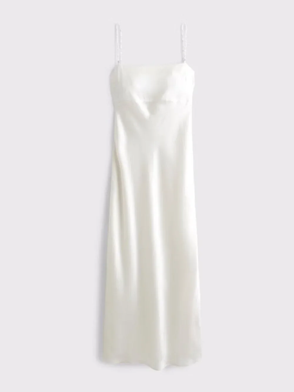 Abercrombie & Fitch Faux Pearl Strap Maxi Dress Cream Satin M Tall